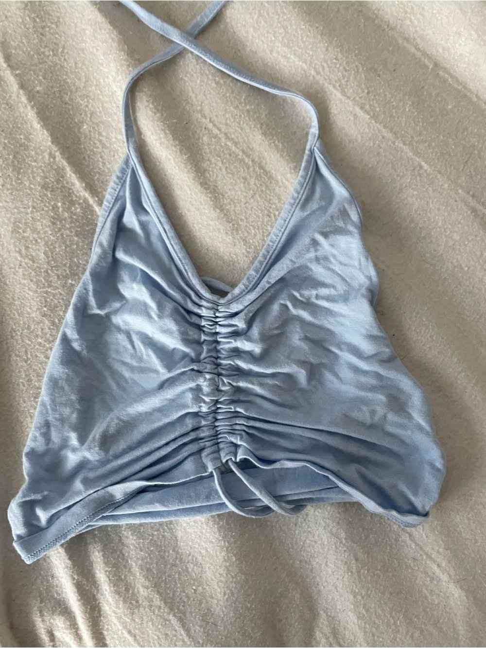 PacSun Light Blue Ruched Halter Crop Top